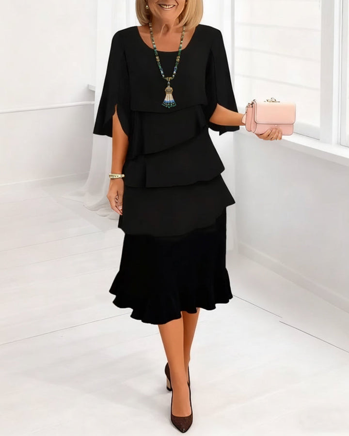 Renata -  Elegancka sukienka midi z rękawami w stylu ruffle