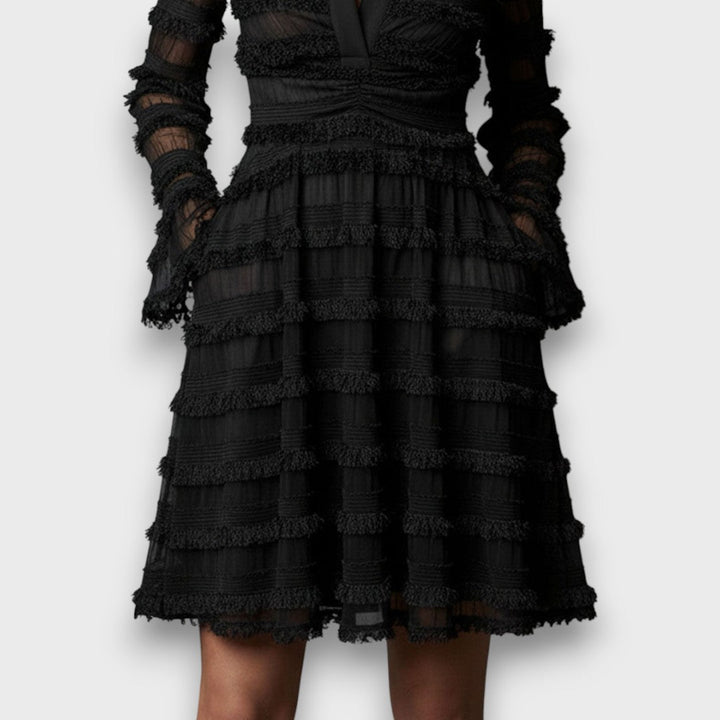 Oliwia – Przezroczysta Sukienka Midi z Frędzlami