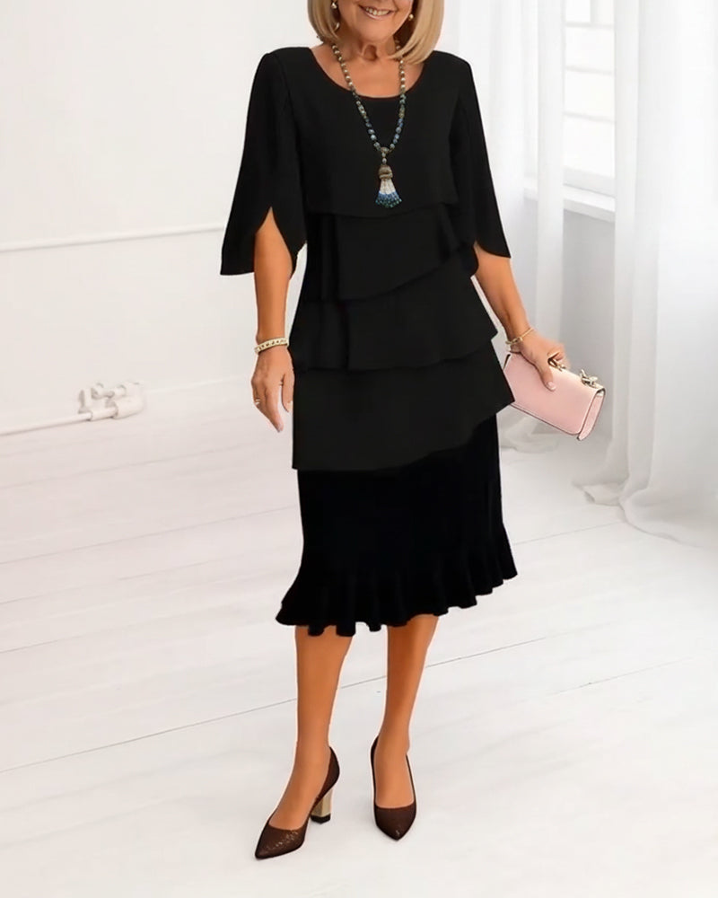 Renata -  Elegancka sukienka midi z rękawami w stylu ruffle