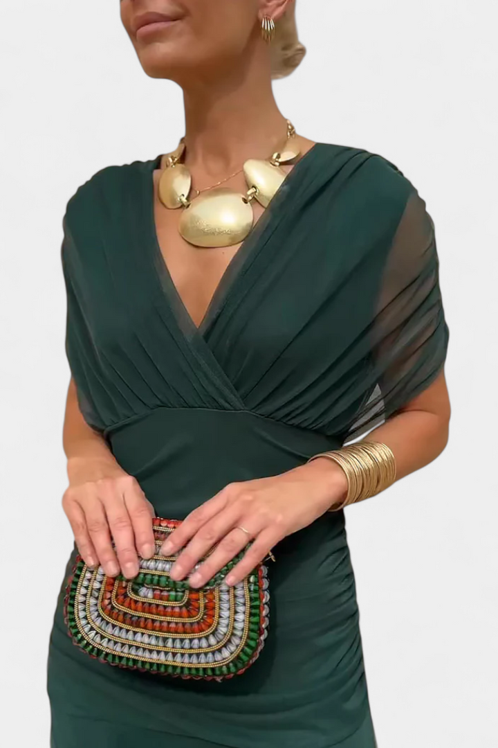 Magda - Długa sukienka kwiatowa z dekoltem w serek